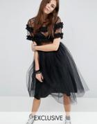 Reclaimed Vintage Tulle Dress With Smocking & Star Patches - Black