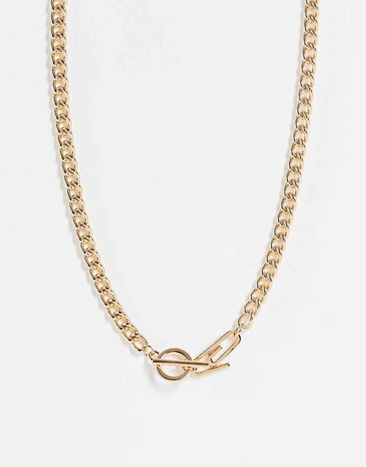 The Staus Syndicate Double Row Necklace With Chain And Crystal Paperclip Pendant In Gold