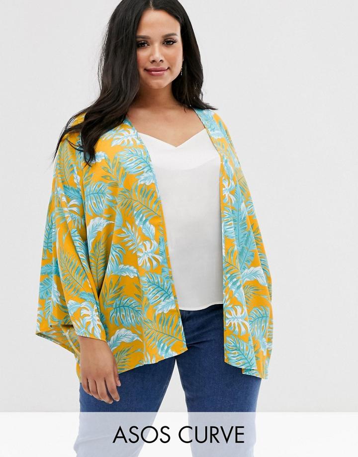 Asos Design Curve Palm Print Kimono-multi