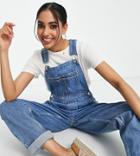 Asos Design Petite 'original' Denim Overalls In Midwash-blue