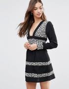 Millie Mackintosh Embroidered Long Sleeve V-neck Dress - Black