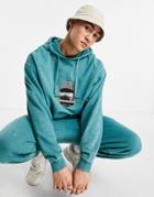 Asos Design Set Oversized Hoodie In Green Acid Wash With Vintage City Print