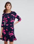 Warehouse Floral Print Ruffle Hem Dress - Pink