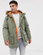 Jack & Jones Parka Jacket With Faux Fur Hood - Green