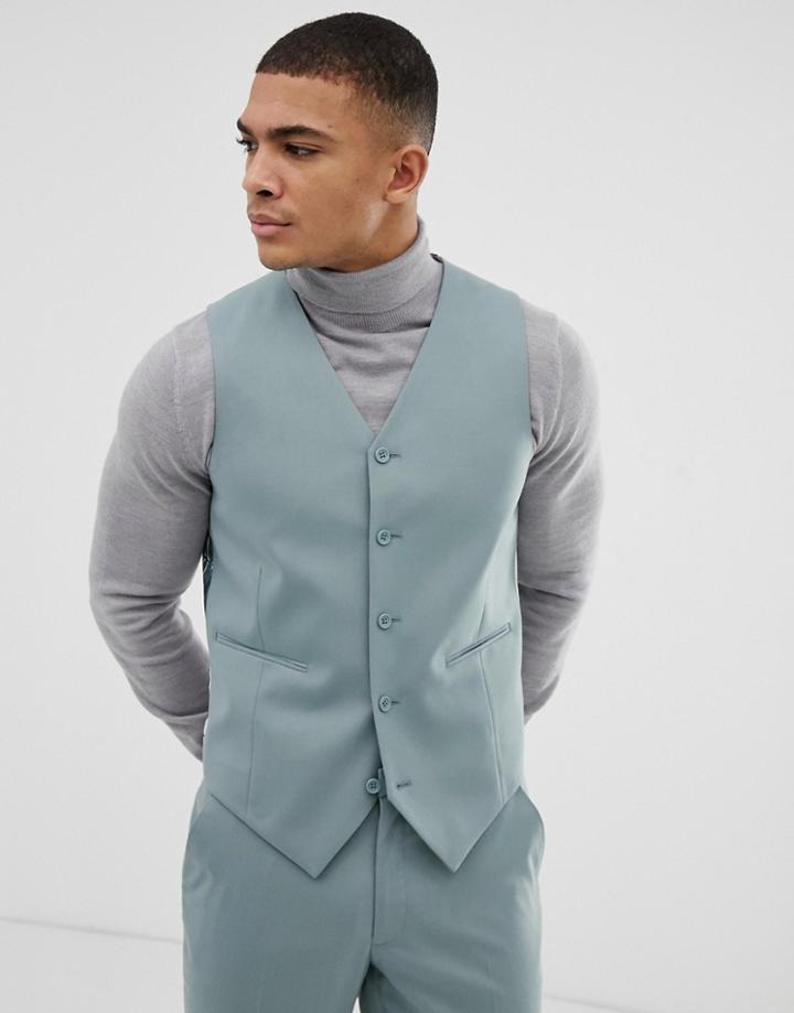 Asos Design Wedding Skinny Suit Vest In Pastel Blue - Blue