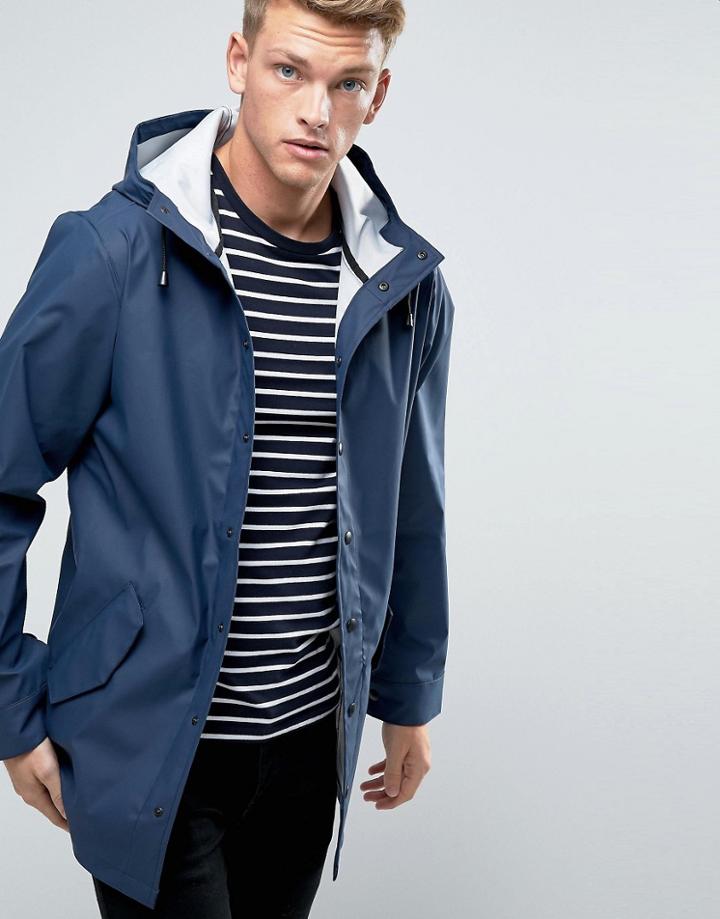 Asos Shower Resistant Rain Coat In Navy - Navy