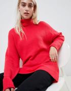 Asos Design Eco Chunky Sweater In Oversize With High Neck - Pink