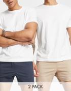 Asos Design 2 Pack Skinny Chino Shorts In Beige And Navy Save-multi