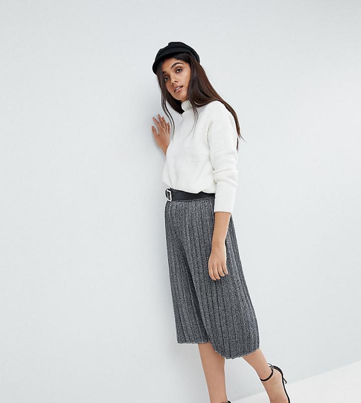 Vero Moda Tall Pleated Metallic Skirt - Black