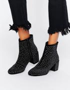 Miss Selfridge Velvet Studded Heeled Boots - Black