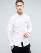Produkt Chambray Shirt With Grandad Collar And Clean Pocket - White