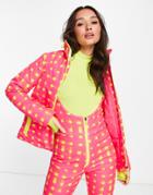 Liquorish Ski Waterproof Jacket In Bright Pink Check-multi