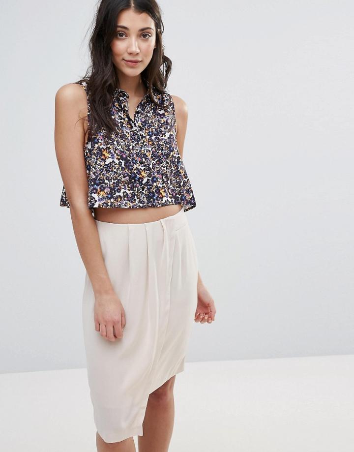 Neon Rose Cropped Sleeveless Printed Shirt - Multi