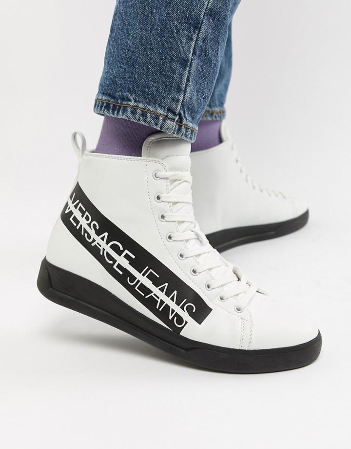 Versace Jeans Hi Top Sneakers With Logo Print - Black