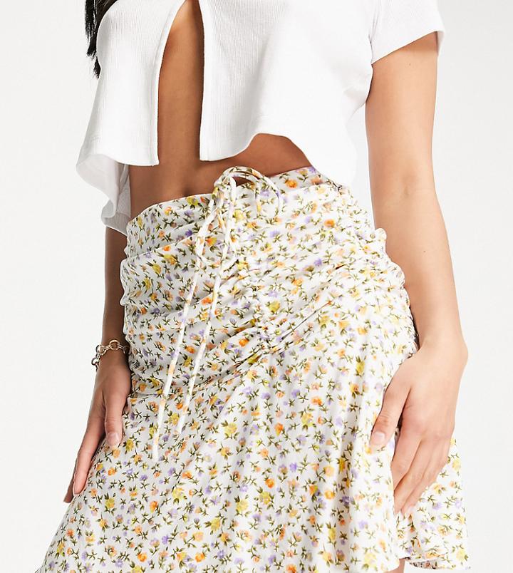 Asos Design Petite Ruched Waist Flippy Mini Skirt In Ditsy Floral-multi