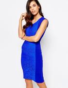 Amy Childs Yolanda Midi Dress With Lace Panel - Blue