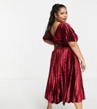 Asos Design Curve Twist Back Empire Waist Pleated Midi Dress In Red