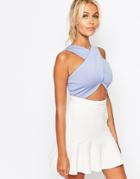 Fashion Union Wrap Front Crop Top - Blue