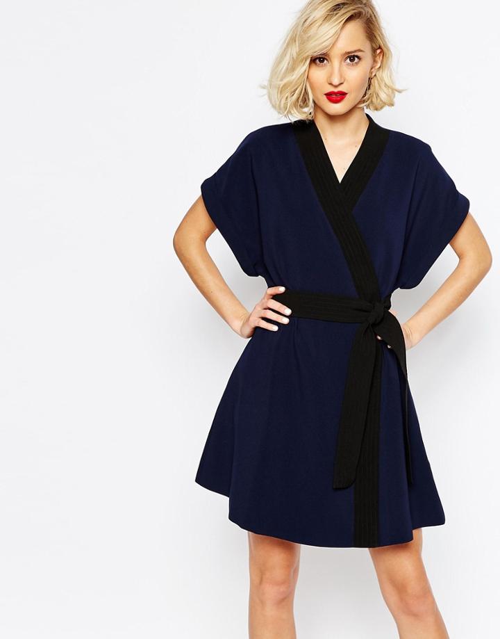 Lavish Alice Wrap Dress With Obi Belt - Navy