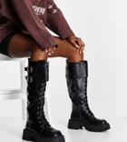 Asos Design Wide Fit Cranberry Chunky Lace Up Knee Boots In Black