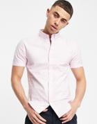 New Look Short Sleeve Muscle Fit Oxford In Pink