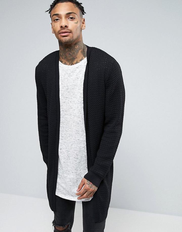 Asos Super Longline Cable Knit Cardigan - Black