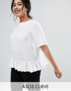 Asos Curve Woven T-shirt With Ruffle Hem - White