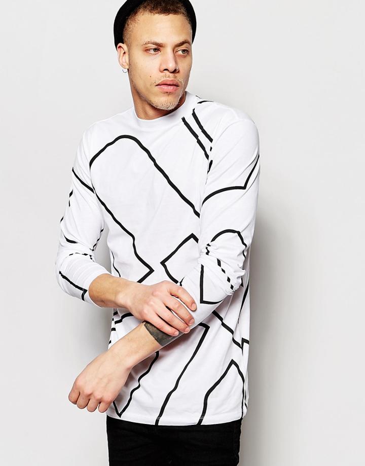 Weekday Jake Long Sleeve Top High Neck Kind Print In White - Kind Print