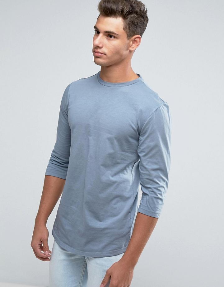 New Look 3/4 Sleeve T-shirt With Curved Hem In Gray - Gray