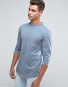 New Look 3/4 Sleeve T-shirt With Curved Hem In Gray - Gray