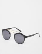 Asos Round Sunglasses With Highbar In Full Mix Metal - Black