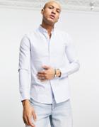 Topman Long Sleeve Stripe Oxford Shirt In White And Blue-multi