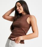 Threadbare Tall Ribbed High Neck Crop Top In Chocolate Brown