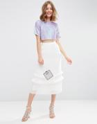 Asos Premium Midi Skirt With Layered Pleats - White