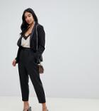 Asos Design Petite Slim Tux Suit Pants With Satin Contrast - Black