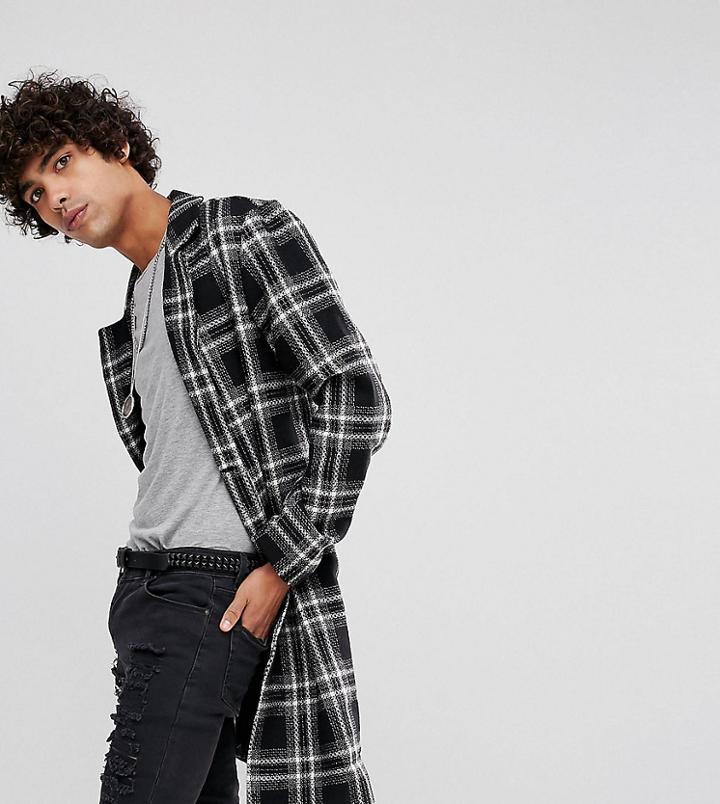 Reclaimed Vintage Inspired Overcoat In Black Check - Black