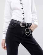 Asos Leather Western Jeans Belt With Ring Detail - Black