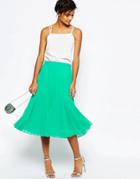 Asos Pleated Midi Skirt - Green