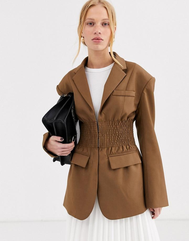 Simonett Breva Cinched Waist Blazer-brown