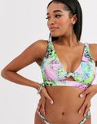 Asos Design Fuller Bust Twist Front Crop Bikini Top Flash Neon Snake Print Dd-g
