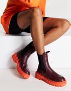 Asos Design Always Colored Sole Chelsea Boots In Burgundy And Red