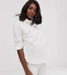 Asos Design Maternity Denim Relaxed Shirt In White - White