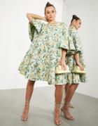 Asos Edition Mini Trapeze Dress In Floral Jacquard-multi