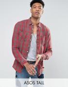 Asos Tall Regular Fit Plaid Check Shirt - Red