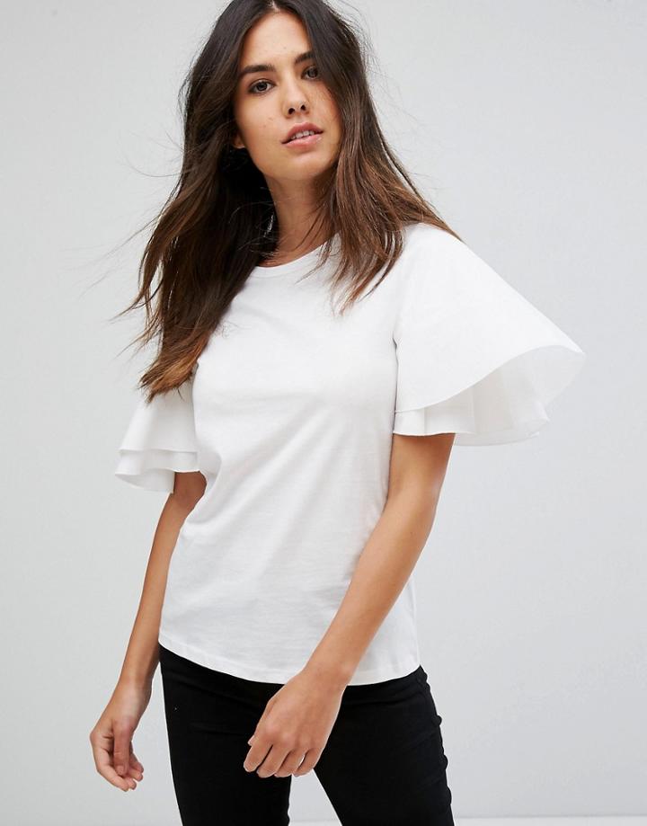 Vero Moda Ruffle Sleeve Top - White