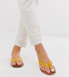 Asos Design Wide Fit Florence Leather Flip Flop Sandals In Yellow - Yellow