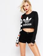Adidas Originals Crop Top With Trefoil Logo & Arm Pint - Black