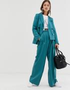 Asos White Suit Pants With A Pleat Detail-green