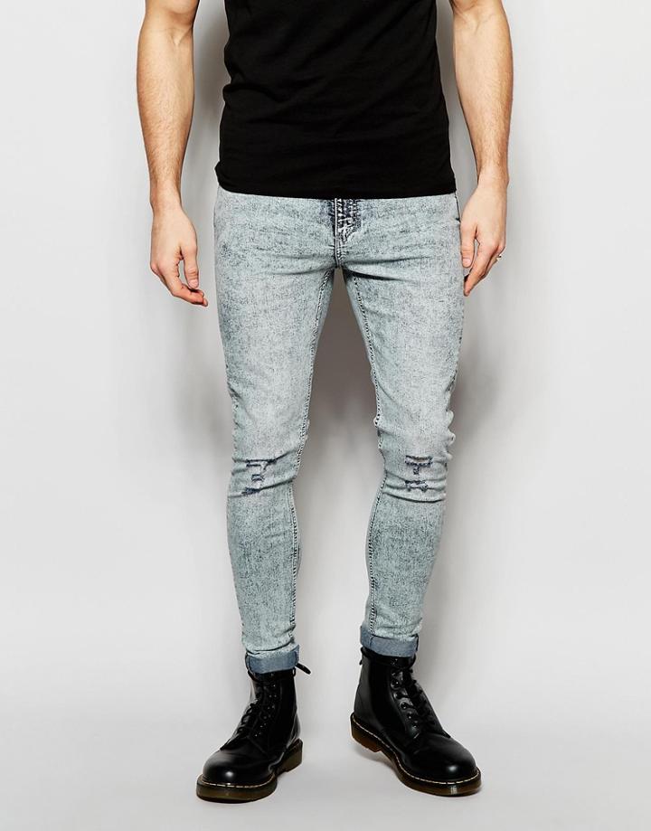 Cheap Monday Jeans Mid Spray Extreme Superstretch Skinny Fit Master Light Blue Distress Knees - Master Light Blue