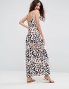 Asos V Back City Maxi Dress In Abstract Animal Print - Multi